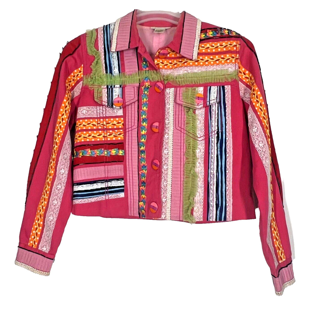 Minnies Closet Cropped Jacket Womens Medium Multicolor Artsy Colorful Barbiecore
